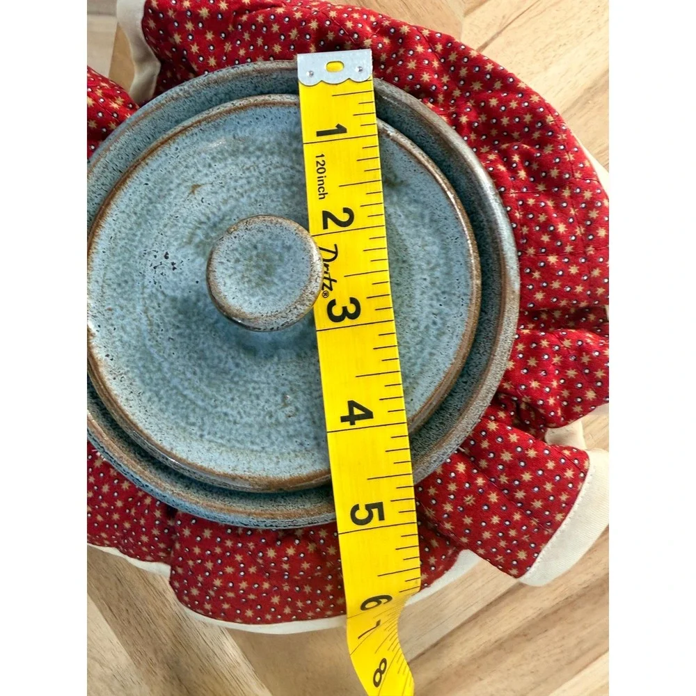 Cottagecore Studio Pottery Quilted Cozy Blue Salt Glaze Lidded Soup Dish‎ Pot